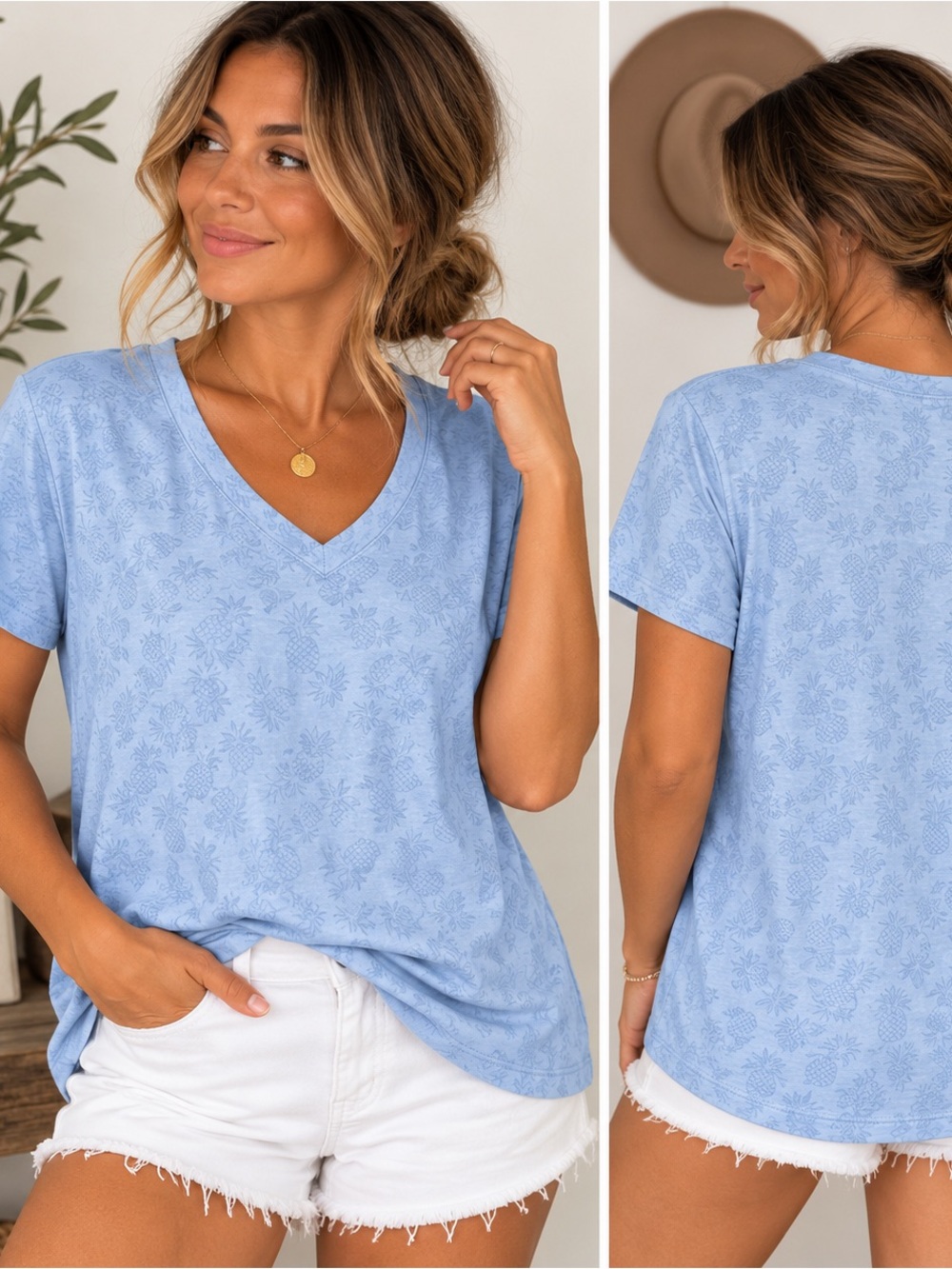 Tommy Bahama Pale Blue V‑Neck Short Sleeve Tee
